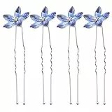 minkissy 4 Stück Blaue Haarnadeln Für Die Hochzeit U-förmige Haarstäbchen Haargabelnadel Haarklammern Zur Hochzeit Chignon-nadel Blumenhaarstab Legierung Braut Koreanische Version Haarteil
