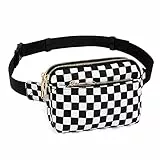 UTO Gürteltasche für Damen Herren wasserdichte Nylon Hüfttasche Mode Leichte Brusttaschen mit 3 Reißverschlüssen Bauchtasche für Reisen Laufen Wandern Radfahren Schachbrettartig mit Goldenem RV