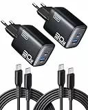 INIU 30W USB C Ladegerät 2-Pack, [USBC + USBA] Schnellladegerät mit Kabel, GaN PD Mehrfach Netzteil, USB C Charger für iPhone 16 15 Pro Max, iPad Pro, MacBook Air, Galaxy S25 S24 S23 Ultra, Google etc