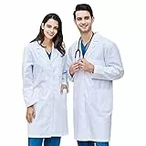 CoatCool Laborkittel Weiß Kittel Baumwolle Arztkittel Herren Damen Mantel Hygiene Langarm Medizin Mantel mit Knöpfen und 3 Tasche Chemie Kittel Schule Unisex Arztmantel für Labor, Studium, Arbeit, XL