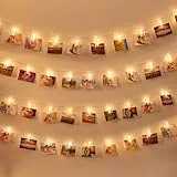 AOSTAR Fotos Clips Lichterkette (3 m, Warmweiß) 20 LED Batteriebetriebene Lichterkette für Schlafzimmer Hängende Fotos, Karten und Kunstwerke Weihnachtsdekoration