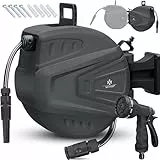 KESSER® automatische Schlauchtrommel 15 m + 2 m, Wand Schlauchbox mit Aufrollautomatik, Schlauchaufroller mit Gartenschlauch, 180° schwenkbar + Multi Handbrause mit 9 Modi, inkl. 2 Aufsätze, Anthrazit