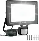 MEIKEE 60W LED Strahler mit Bewegungsmelder 5200LM 6500K Kaltweiß LED Fluter IP66 Wasserdicht Außenleuchte Scheinwerfer Licht Wandleuchte für Garten Garage Sportplatz Hinterhof
