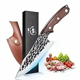 DRAGON RIOT Kochmesser Japanisch Wikinger Messer Handgeschmiedet Chefmesser Profi Küchenmesser Scharf Grillmesser Outdoor Messer mit Scheide für Küche Camping Grill BBQ
