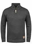!Solid SDPetro Herren Strickpullover Troyer Grobstrick Pullover mit Troyerkragen Rippbündchen Label-Details Baumwollmischung Regular fit, Größe:XL, Farbe:Dark Grey Melange (8288)