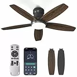 Deckenventilator mit Beleuchtung 107 cm 5 Blätter Deckenventilator mit Fernbedienung 6 Gänge Ultraleiser Reversibler Gleichstrommotor Dimmbare LED Doppelseitige Flügeln für Schlafzimmer Wohnzimmer
