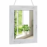 Muzilife Wandspiegel aus Massivholz 40 x 50 cm, Rechteckiger Spiegel mit Holzrahmen für Schlafzimmer Bad Wohnzimmer Flur, mit Leinenseil, Weiß