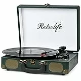 Vinyl Plattenspieler 3-Gang 33/45/78 U/min Bluetooth Koffer Tragbarer Schallplattenspieler mit Riemenantrieb und eingebauten Lautsprechern RCA Line Out AUX in Kopfhöreranschluss Vintage Turntable