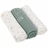 LÄSSIG Baby Mulltuch Spucktuch Puckdecke 3er Set Baumwolle 80 x 80 cm/ Heavenly soft Swaddle L Garden Explorer Tractor