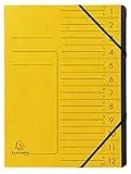 Exacompta 541209E Premium Ordnungsmappe geheftet. Aus extra starkem Colorspan-Karton DIN A4 12 schwarze Fächer und 2 Gummizüge mit Organisationsdruck Ringmappe Register-Mappe gelb