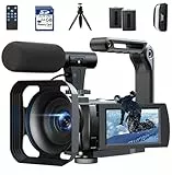 Videokamera Camcorder 5K 56MP Vlogging Kamera für YouTube, WiFi, IR Nachtsicht, 16X Digitalzoom, 270° drehbar Touchscreen, 2 Akkus, 64GB SD Karte, inkl. Fernbedienung, inkl. Mikrofon, Stabilisator