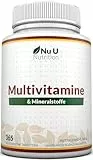 Multivitamin & Mineralstoffe A-Z - 365 Vegetarische Tabletten - 1 Jahresvorrat - 25 Vitamine und Mineralstoffe pro Tablette Hochdosiert - Nu U Nutrition