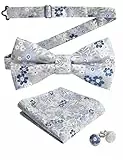Alizeal Herren-Fliege, Einstecktuch und Manschettenknöpfe, vorgebundene Fliege, mit Blumenmuster, klassisches Hochzeits- und Party-Set, Einheitsgröße