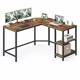 VASAGLE Schreibtisch, L-förmiger Computertisch, 120 x 130 x 76 cm, Eckschreibtisch mit 2 Ablagen, platzsparender Bürotisch, Homeoffice, Gaming, vintagebraun-tintenschwarz LWD123K01
