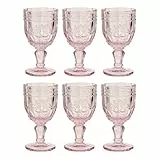 BUTLERS 6er Set Weingläser 230ml Kelchgläser - VICTORIAN - Wassergläser mit Fuß Vintage Design | spülmaschinenfeste Retro Gläser bunt mit Prägung | Trinkgeschirr für Wasser, Saft, Cocktails