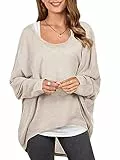 ZANZEA Damen Lose Asymmetrisch Jumper Sweatshirt Pullover Bluse Oberteile Oversize Tops Beige EU 42-44/Etikettgröße L