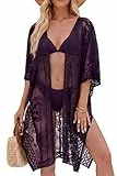 colornival Strandkimono Spitze für Damen, Offene Strand Strickjacke Bikini Cover Up, Strandüberwurf für Urlaub, Strand und Party,Dunkelviolett