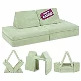 Linodino® Spielsofa Cord | Kindersofa aus Schaumstoff Bausteine - Spielsofa für Kinder & Kuschelecke im Kinderzimmer | Kindercouch | Oeko-TEX 100 Zertifiziert | Avocado Grün