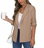 PrinStory Blazer Damen Business Büro Longblazer Verstellbare 3/4 Lange Ärmel Revers Blazer Sportlich Elegant Sakko Jack Trenchcoat (Khaki, 44)