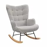 Lazyspace Schaukelstuhl Relaxsessel Stillsessel Schaukelsessel Wohnzimmersessel Schwingsessel mit Metallgestell und Holzsockel, Belastbarkeit Bis 130 Kg, Teddystoff, Hellgrau, 75 x 68 x 92 cm