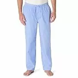 Amazon Essentials Herren Pyjama-Hose aus Baumwollpopeline in gerader Passform mit elastischem Bund und Kordelzug, Hellblau Streifen, M