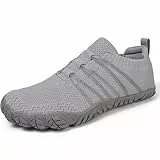 Barfußschuhe Damen Herren Breite Barfuss Schuhe Laufschuhe Zero-Drop Sohlen Zehenschuhe Traillaufschuhe Leichte Atmungsaktiv Fitnessschuhe Komfort rutschfest Straßenlaufschuhe Unisex(Grau 40EU)