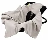 Babylux Einschlagdecke für Babyschale Autositz 80x80 cm – Sommer Babydecke aus Musselin Baumwolle – Atmungsaktiv, mit Gurtschlitzen (Natural)