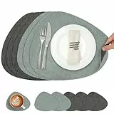 Chitomars Tischsets Kunstleder und Untersetzer, Tischsets Abwaschbar Doppelseitigen rutschfest Platzsets Rund Lederoptik Platzdeckchen Teller Untersetzer (6er Set, Grau Salbeigrün)