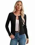 GRACE KARIN Damen Elegante Strickjacke Langarm Casual Kurz Rundhals Cardigan Button Down Schwarz M