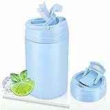 TOPAHGOD Trinkflasche Edelstahl 500ML, Thermobecher Kaffee to Go Doppelwandige mit Henkel, Trinkbecher mit Deckel und Strohhalm, Trinkflasche Auslaufsicher Ideale für Sport, Reisen, Pendeln (Blau)