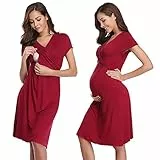 Irdcomps Stillnachthemd Damen Nachthemd Schwangere Baumwolle Umstandsnachthemd Schwangerschaft Kurzarm Geburtskleid Umstandskleid Kurz Schwangerschaft Geburt Stillfunktion