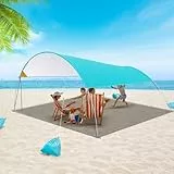 MYMULIKE Strandzelt- 3.2x3.2m, Holds 4 Personen, Strandmuschel UV Schutz 50+, Verstellbarer Schattenbereich & Allseitiger Sonnenschutz