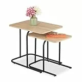 Relaxdays Satztisch, 2er Set, Holzoptik, Metall, eckiger Beistelltisch, Wohnzimmer, Flur, Couchtisch, Hellbraun/schwarz