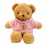 TROYSINC Teddybär Weiches Fell Teddybär mit Kapuze Tatzendruck Plüschtier Kuscheltier Stofftier Geschenk (Pink,30cm)