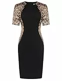 Damen Kleider Elegant Vintage Cocktailkleid Abend Party Glitzer Kleid Schwarz Gold L