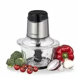 Cloer 6829 Multi-Zerkleinerer, elektrischer Universalzerkleinerer, 6-flügeliges Edelstahlmesser, für Obst, Gemüse, Nüsse, Fleisch, 400 W, Ein-Hand Puls Funktion, 1200 ml Glasschüssel, Glas/Edelstahl