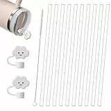 Aieve 10 Stk. Trinkhalme Set kompatibel mit Stanley Quencher H2.0 1,2L FlowState Trinkflasche Strohhalm Ersatz mit 6 Abdeckung/Reinigungsbürste Zubehör 31cm für Reisebecher Cup 40 oz (Weiß)
