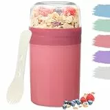 Bugucat Müslibecher to Go 520ML+250ML,Praktischer Joghurtbecher mit Löffel, Auslaufsicher Müsli Cup Becher mit Soßenbox,Müslibox Brotdose Lunchbox für Kinder & Erwachsene, Rosa
