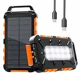 WOWMVP Solar Powerbank 26800mAh, PD15W Tragbare Solar Ladegerät USB C Externer Akku Outdoor Wasserdichtes mit LED-Licht und 3 Ausgängen für Smartphones Tablets Camping (Dunkelorange)