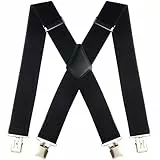 Hosenträger für Herren Extra Stark mit sehr Starken 4 Metall Clip 5cm Breit Einstellbar und Elastisch, Verbesserten Hosenträger für Arbeitshose Motorradhose für Damen Herren Einheitsgröße (Schwarz)