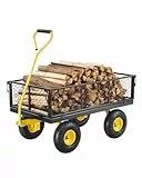 VEVOR Bollerwagen 965x560x535 mm, Gartenwagen, Transportwagen auf Rädern, Gerätewagen mit 10-Zoll-Reifen und abnehmbaren Seitenteilen aus Netzgewebe (umbaubar in Pritsche) und um 180° drehbarem Griff