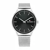 Tommy Hilfiger Analog Quarzuhr für Herren mit Silbernes Edelstahl-Mesh-Gliederarmband - 1791842