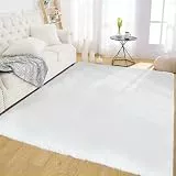Latepis Teppich Weiß Flauschiger 120x180 cm Bettvorleger Schlafzimmer Flauschig Kurzflor Wohnzimmer Teppich Waschbar Kinderzimmer Fellteppich Kunstfell Teppiche Gegend