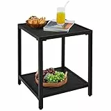Yaheetech Doppelschichtiger Gartentisch Beistelltisch aus Latten Quadratischer Kaffeetisch aus Metall für Draußen Outdoor-Tisch 45×45×54 cm Schwarz