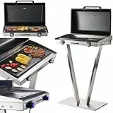 Kalorik TKG EBBQ 1002 L Elektrischer Edelstahl-Barbecue-Grill, Standgrill, XXL-Grillplatte, stufenlose Temperaturregelung, Thermometer, 2 Kochzonen, Silber/Schwarz, 2500 Watt
