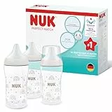 NUK Perfect Match Babyflaschenset | Ab 3 Monate | Passt sich dem Baby an |Temperature Control | Anti-Colic | 260 ml | BPA-frei | Silikontrinksauger, Medium | Regenbogen | 3 Stück
