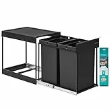 SONGMICS Mülleimer küche, Mülltrennsystem für Unterschrank, 2 x 20 L, Abfalleimer 2 Fächer, ausziehbar, Stahlrahmen, ABS-Deckel, tintenschwarz LTB951B01