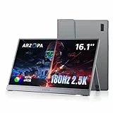 ARZOPA 16,1' Tragbarer Monitor 2,5K 180 Hz Gaming Portable QHD 2560×1440 107% sRGB HDR10 Design mit integrierter Ständer-Funktion & Schutzhülle Kompatibel mit PS5, Xbox, Switch, PC, Mac-Z3FC Grau