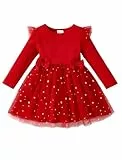 PATPAT Baby Mädchen Tüllkleid Mit Langen Ärmeln, Tutu Für Kleinkind, Perfekt Als Blumenmädchen Oder Weihnachtsfeier Geburtstags Langarm Prinzessin Kleid, Rot 18-24 Monate