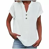 Leinenbluse Damen Elegante Baumwolle Leinen Tshirt Leinenshirt Lose Kurzarm Blusen Oversized Tee T-Shirt Teenager Mädchen Freizeit Blusenshirt Leinenhemd Große Größen Musselin Bluse Oberteile
